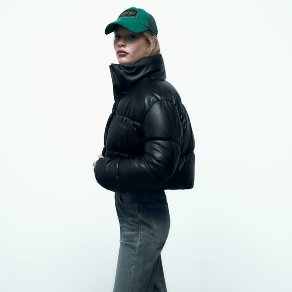 Amazing Zara Black FAUX LEATHER PUFFER JACKET. Size M - Picture 1 of 8